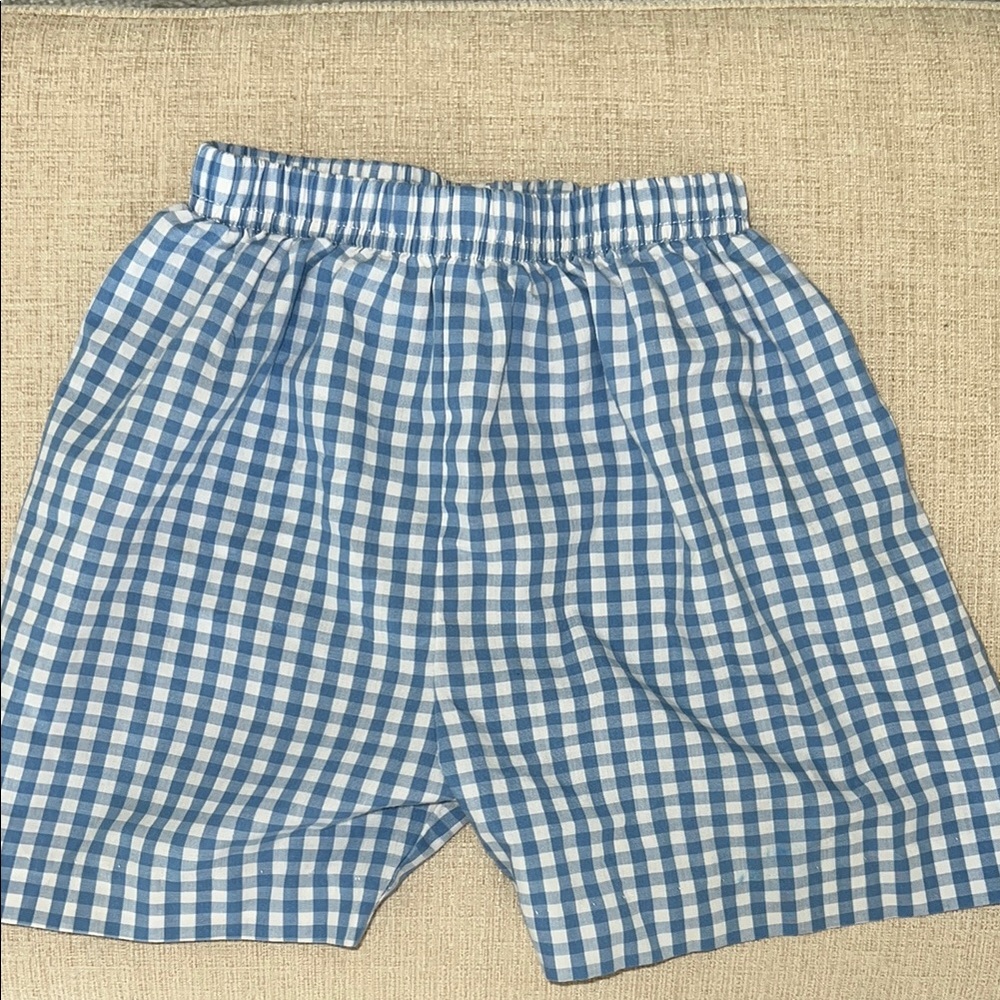 Boys blue gingham elastic shorts